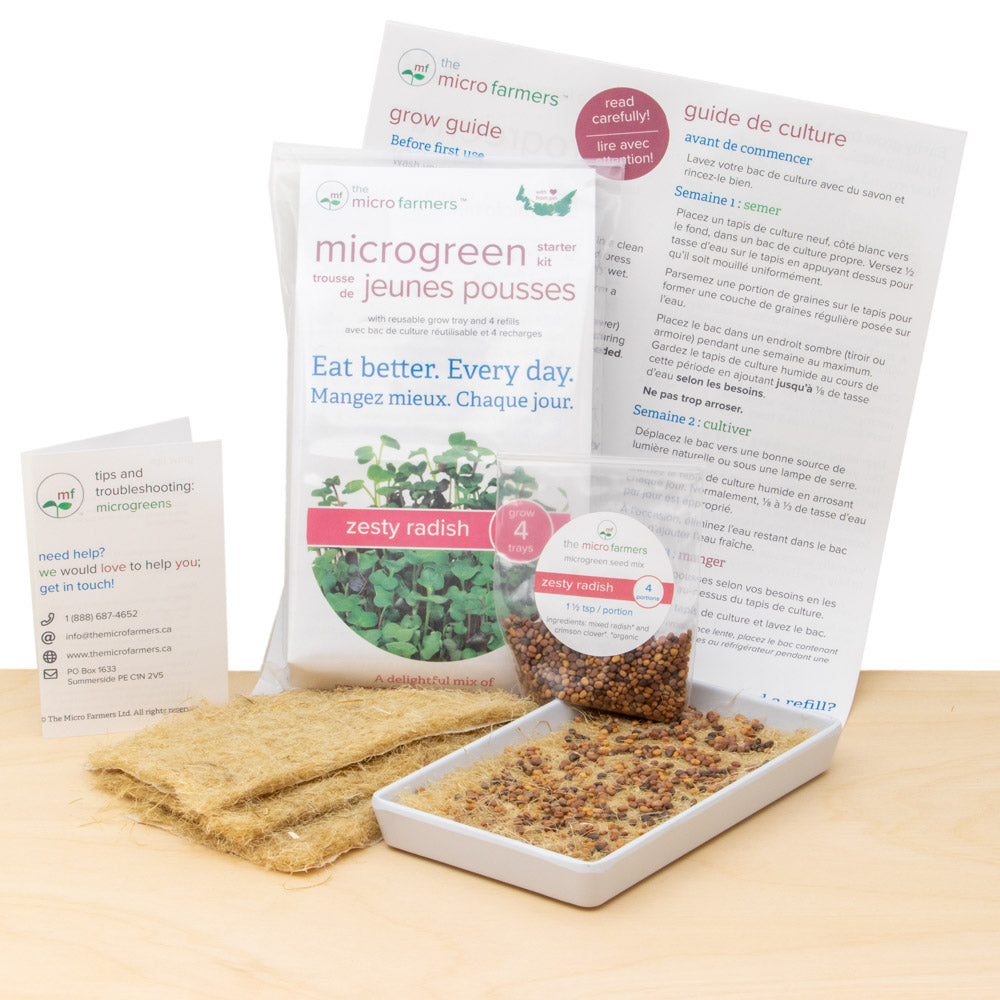 zesty radish microgreen grow kit | 4 refills, easy grow guide and optional reusable grow tray